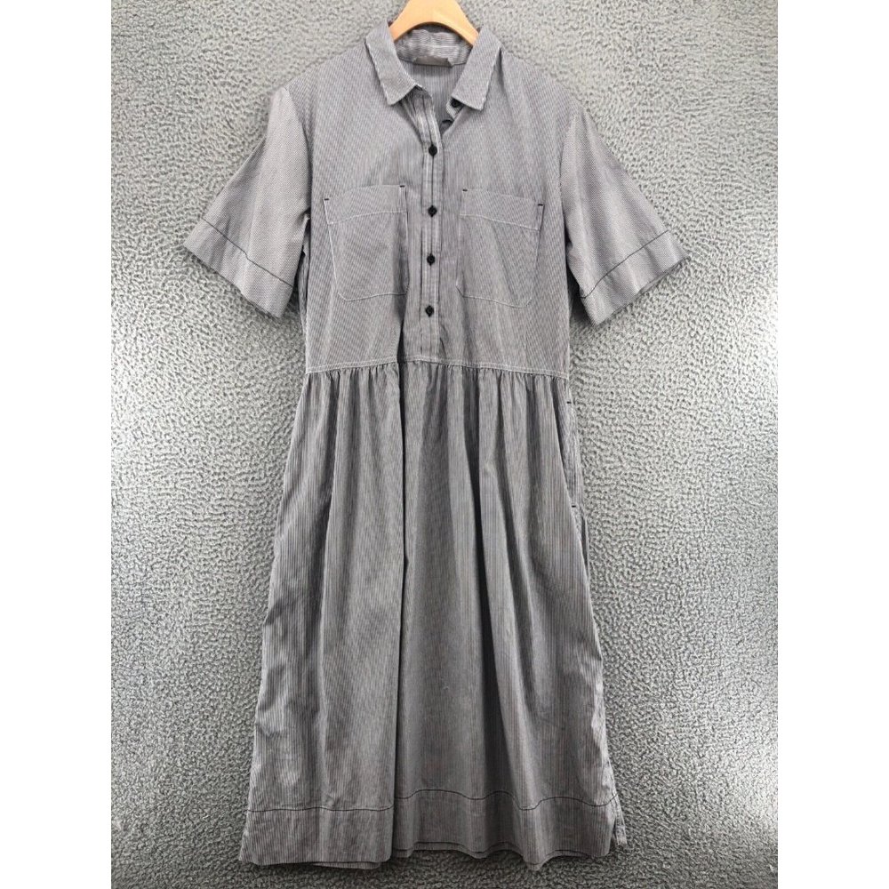 Everlane Dress Womens 10 Parklet Black RR Stripe Midi Shirt Collar Button Pocket
